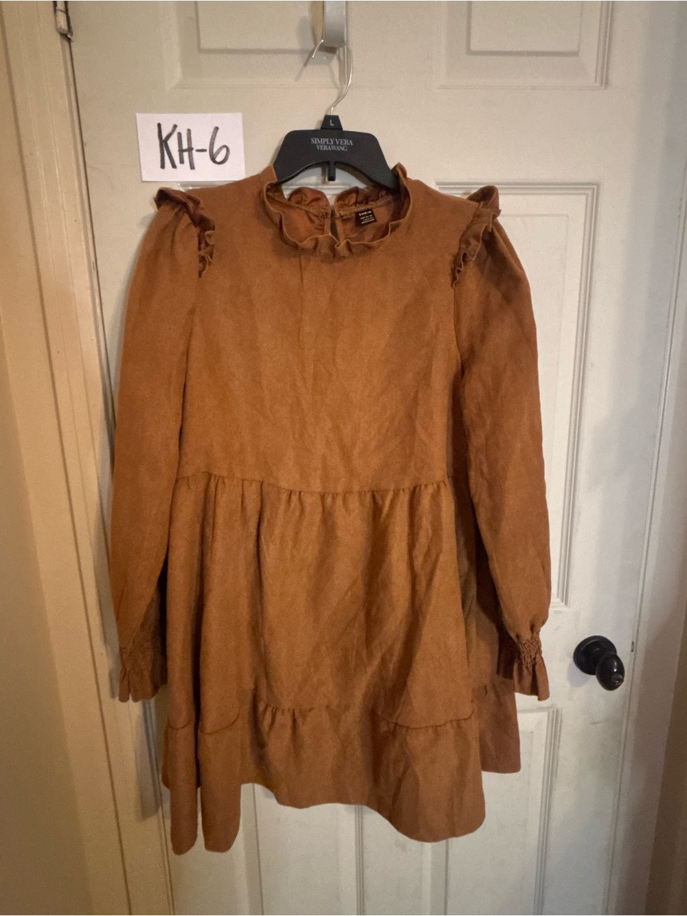 SHEIN Rust Brown Ruffle Neck Mini Dress